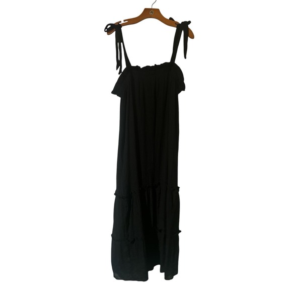 Perch Blu Pepper Ruffled Tiered Black Maxi SunDress Plus 1X - Picture 3 of 10